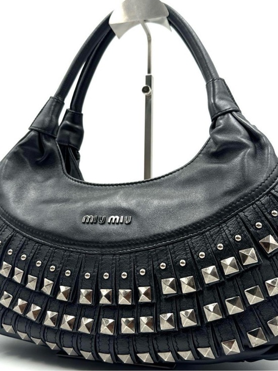 Miu Miu Handbags - Miu Miu Black Leather Studded Hobo Bag